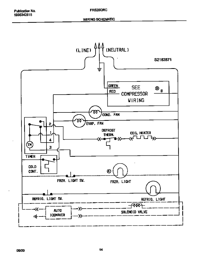 WIRING SCHEMATIC Diagram and Parts List for FRS20QRCW9  Frigidaire Refrigerator