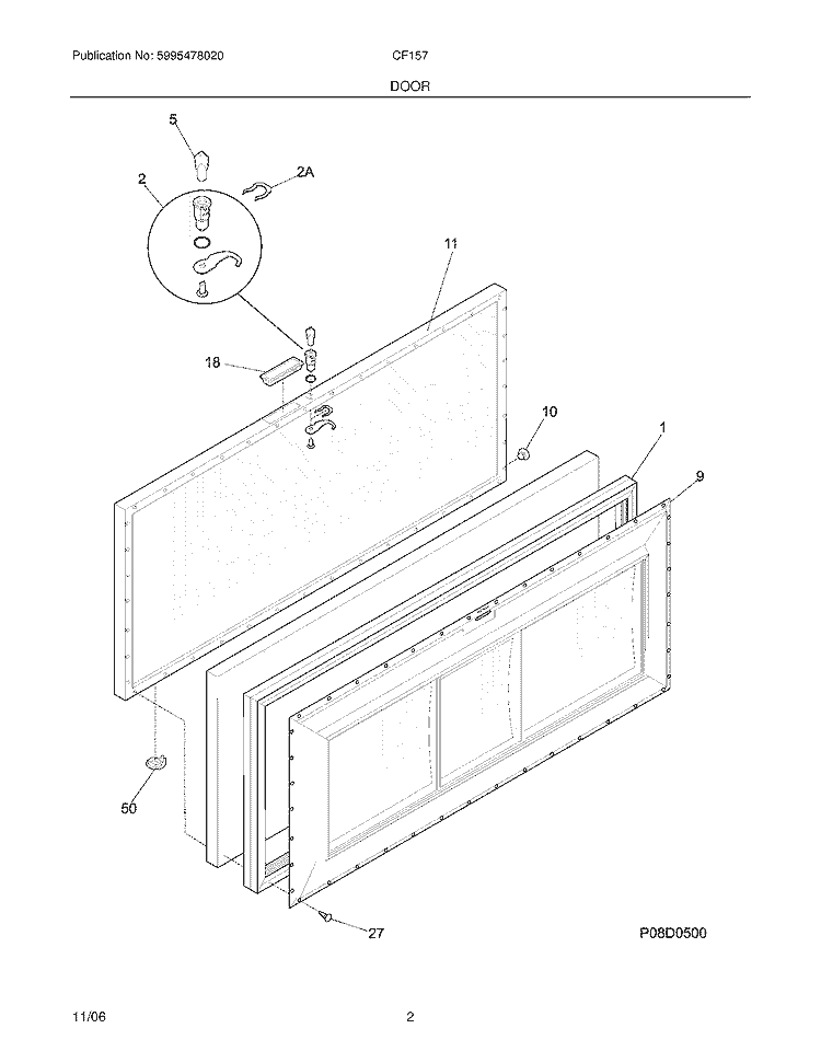 DOOR Diagram and Parts List for CF157  Frigidaire Freezer