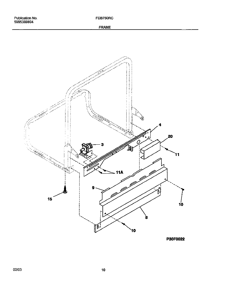 FRAME Diagram and Parts List for FDB750RCB0  Frigidaire Dishwasher