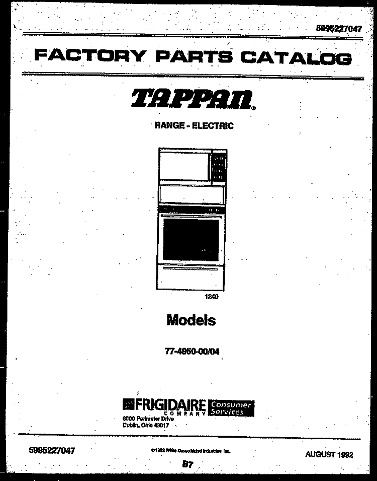 DRAWER PARTS Diagram and Parts List for 77-4950-00-04  Tappan Microwave Oven Combo