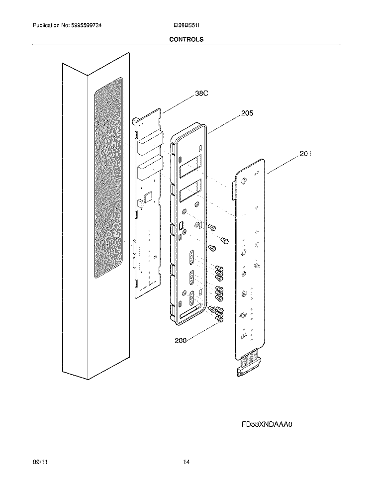 CONTROLS Diagram and Parts List for EI28BS51IS5  Electrolux Refrigerator