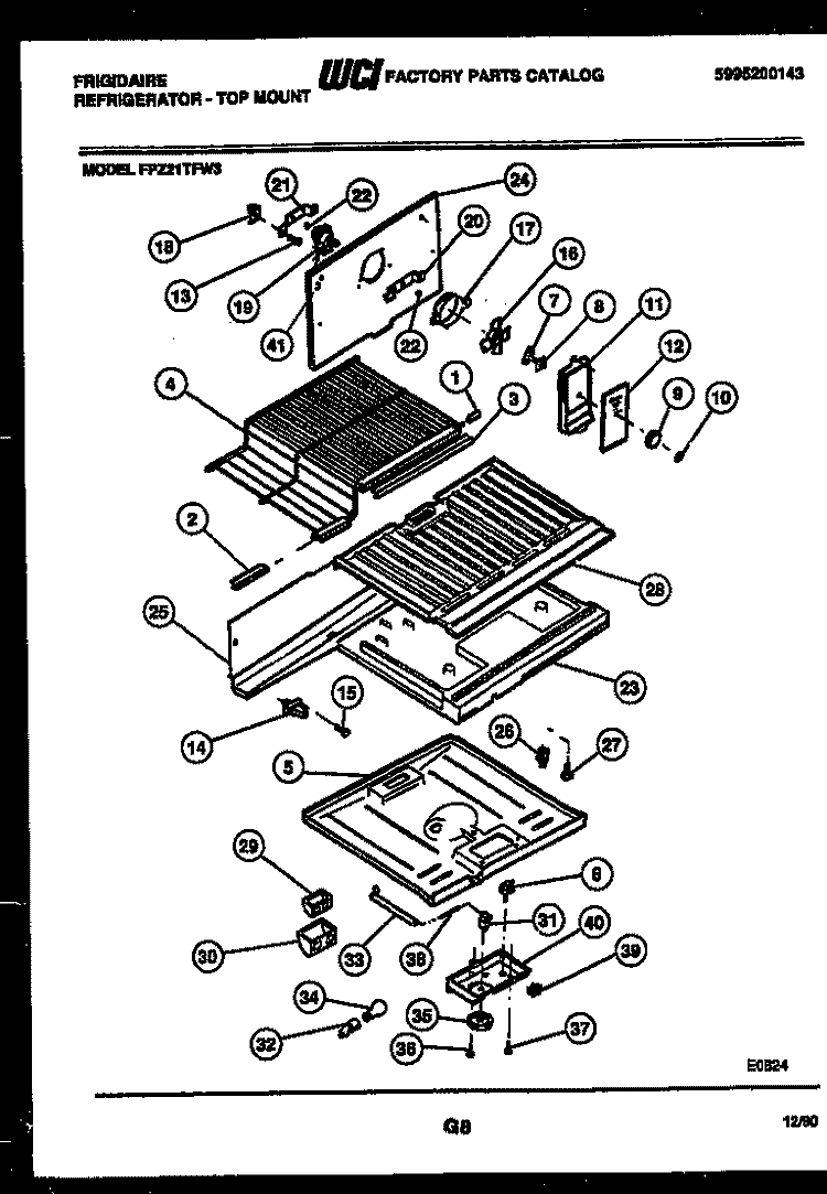SHELVES AND SUPPORTS Diagram and Parts List for FPZ21TFA3  Frigidaire Refrigerator