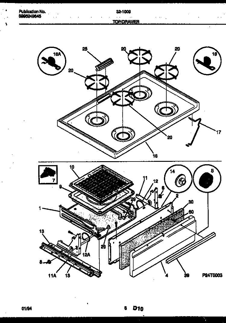 COOKTOP AND BROILER DRAWER PARTS Diagram and Parts List for 32-1009-00-11  Tappan Range