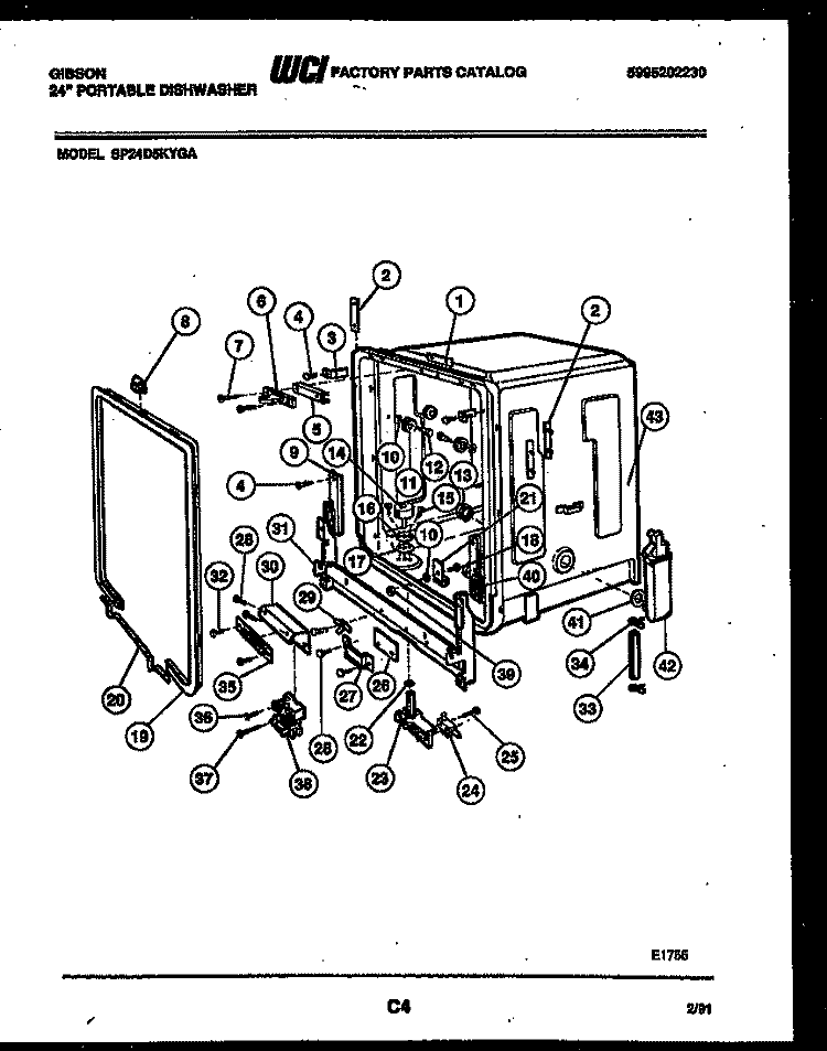 TUB AND FRAME PARTS Diagram and Parts List for SP24D5KYGA  Gibson Dishwasher
