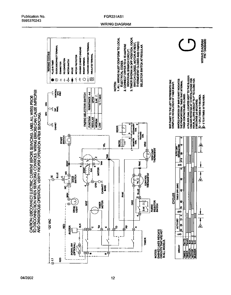 134054800 WIRING DIAGRAM Diagram and Parts List for FGR331AS1  Frigidaire Dryer