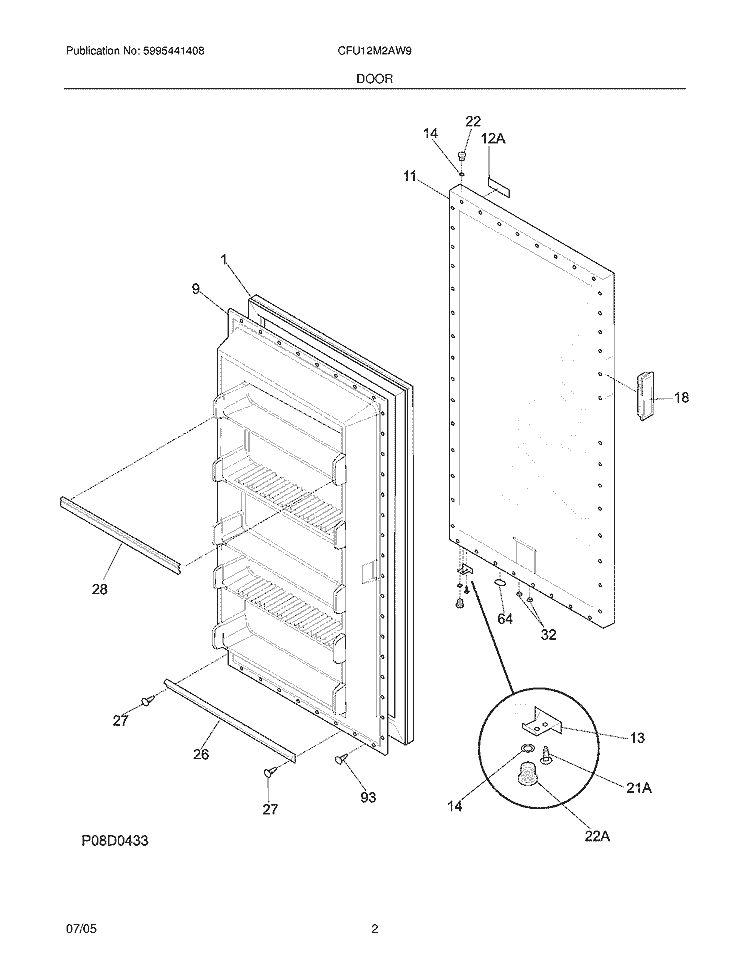 DOOR Diagram and Parts List for CFU12M2AW9  Uni Freezer