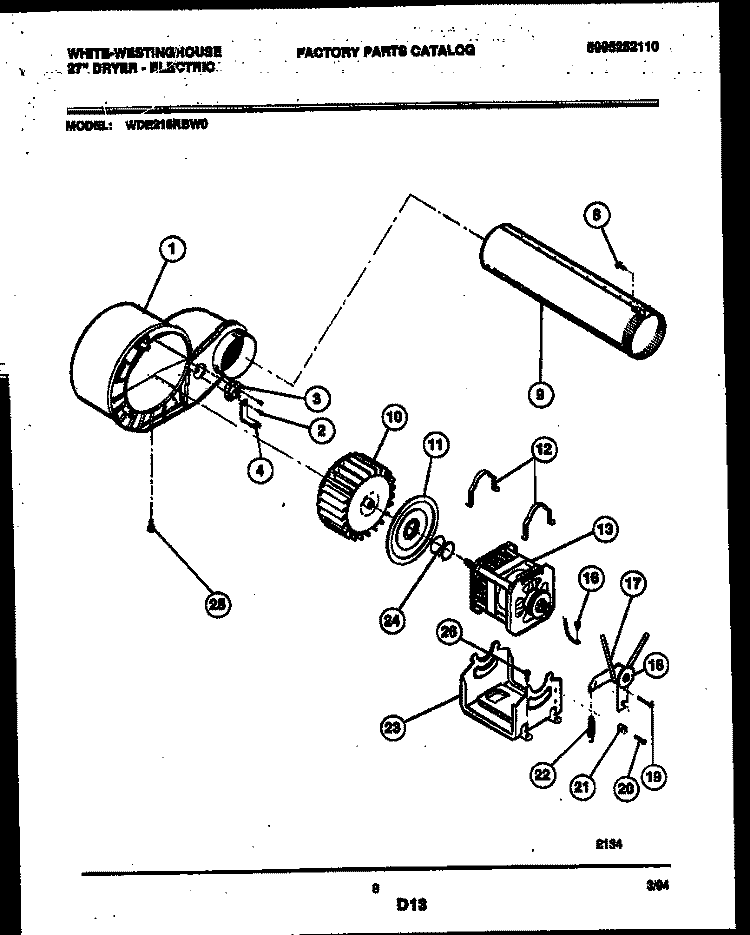 BLOWER AND DRIVE PARTS Diagram and Parts List for WDE216RBD0  Frigidaire Dryer