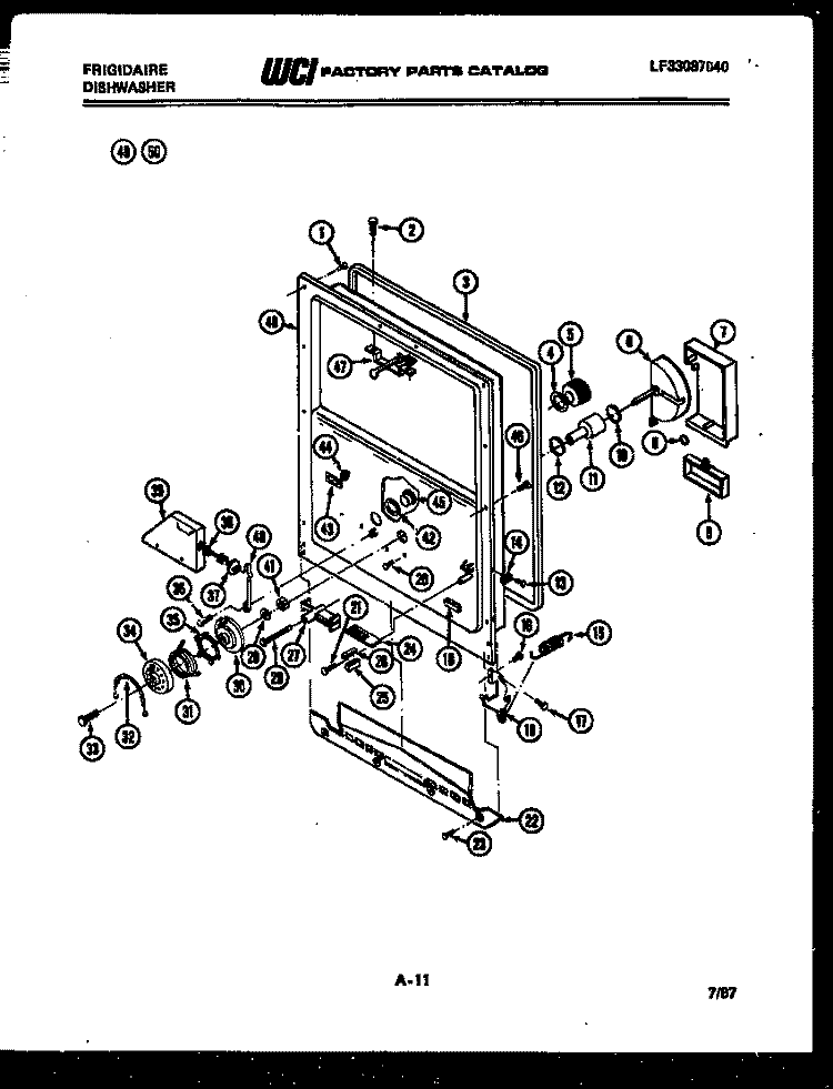 DOOR PARTS Diagram and Parts List for DWF600EL1  Frigidaire Dishwasher