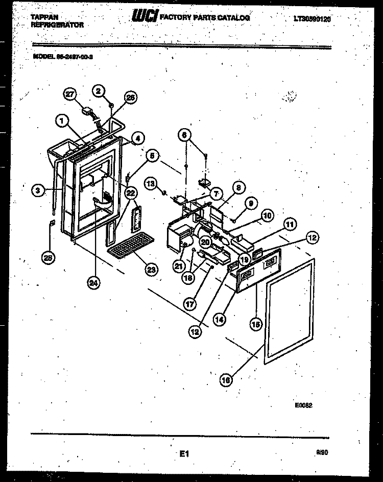 ICE DOOR, DISPENSER AND WATER TANK Diagram and Parts List for 95-2497-57-03  Tappan Refrigerator