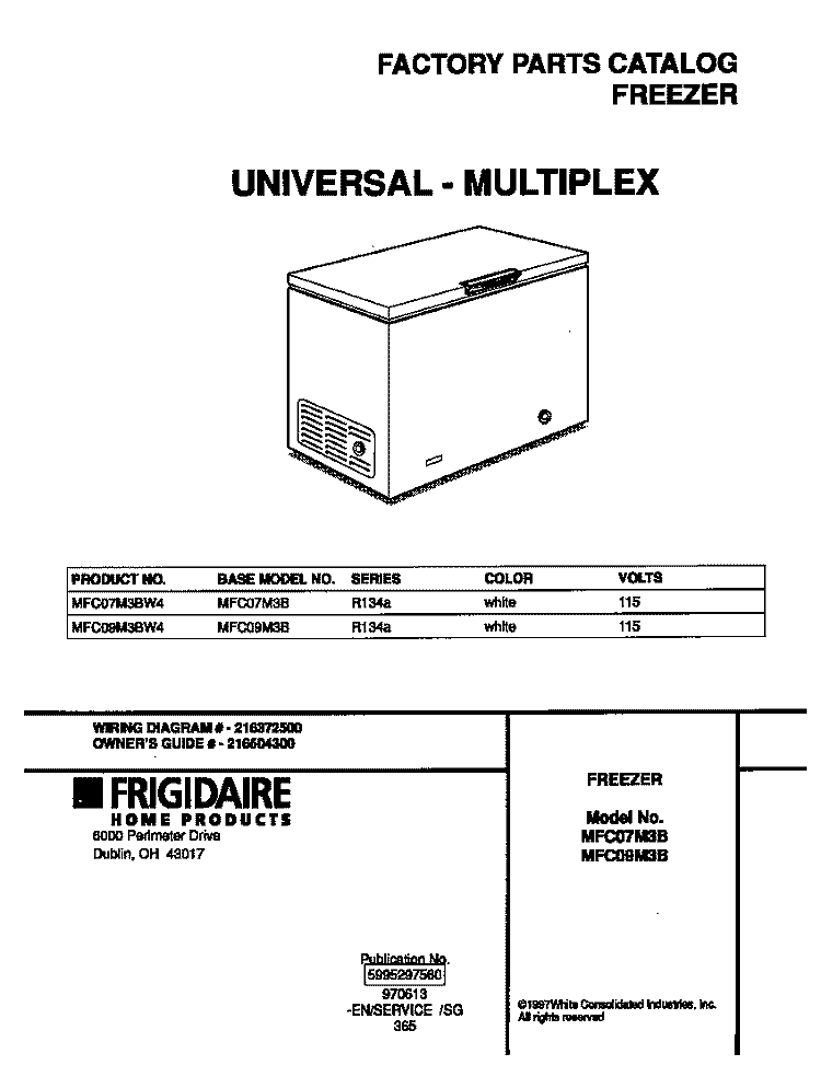 COVER Diagram and Parts List for MFC07M3BW4  Frigidaire Freezer