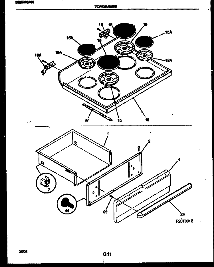 COOKTOP AND DRAWER PARTS Diagram and Parts List for FEF351SAWA  Frigidaire Range