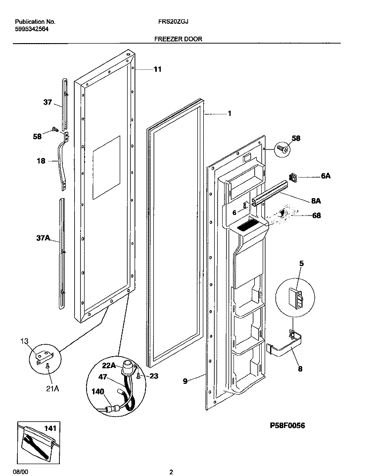 FREEZER DOOR Diagram and Parts List for FRS20ZGJD1  Frigidaire Refrigerator