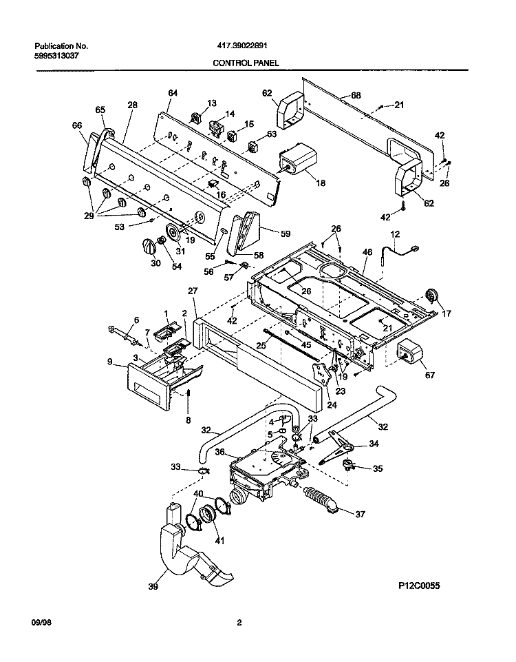 CONTROL PANEL Diagram and Parts List for 41739022891  Frigidaire Washer