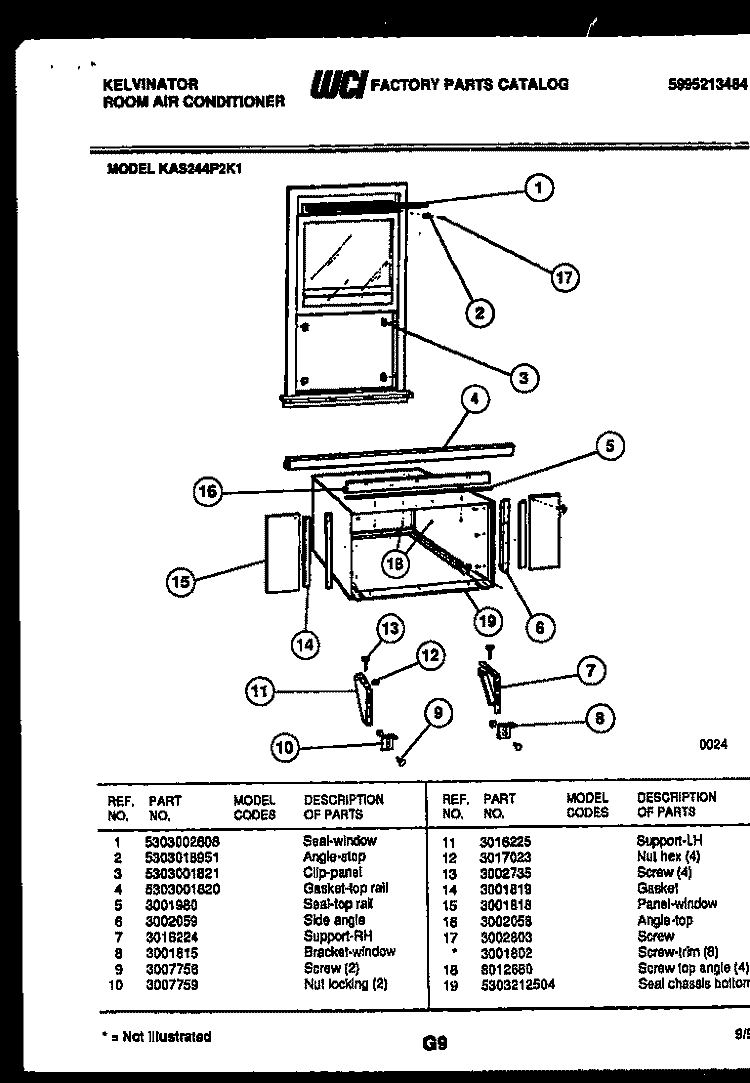 CABINET AND INSTALLATION PARTS Diagram and Parts List for KAS244P2K1  Kelvinator Air Conditioner