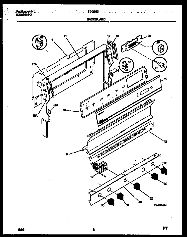 BACKGUARD Diagram and Parts List for 30-2262-23-02  Tappan Range