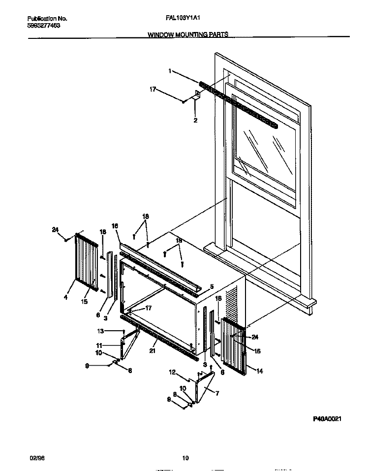 WINDOW MOUNTING PARTS Diagram and Parts List for FAL103Y1A1  Frigidaire Air Conditioner