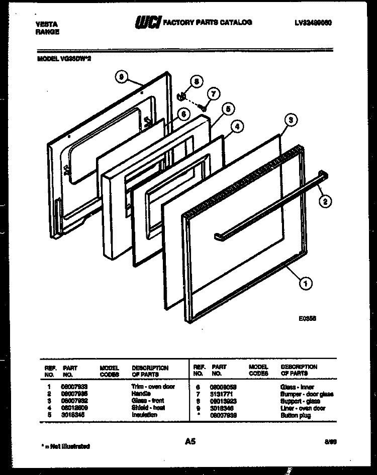 DOOR PARTS Diagram and Parts List for VG36DW2-23  Frigidaire Range