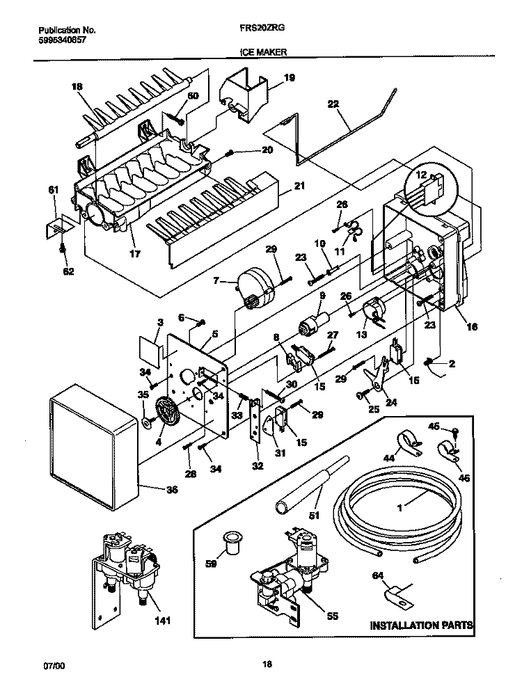 ICEMAKR Diagram and Parts List for FRS20ZRGB8  Frigidaire Refrigerator