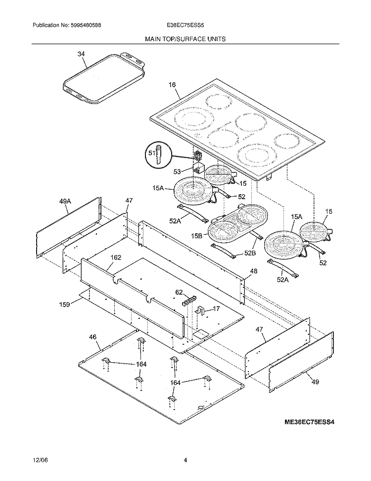 MAINTOP Diagram and Parts List for E36EC75ESS5  Electrolux Cooktop