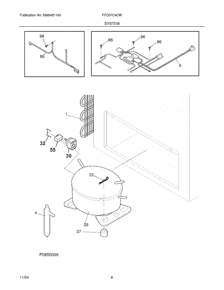 SYSTEM Diagram and Parts List for FFC07C4CW5  Frigidaire Freezer