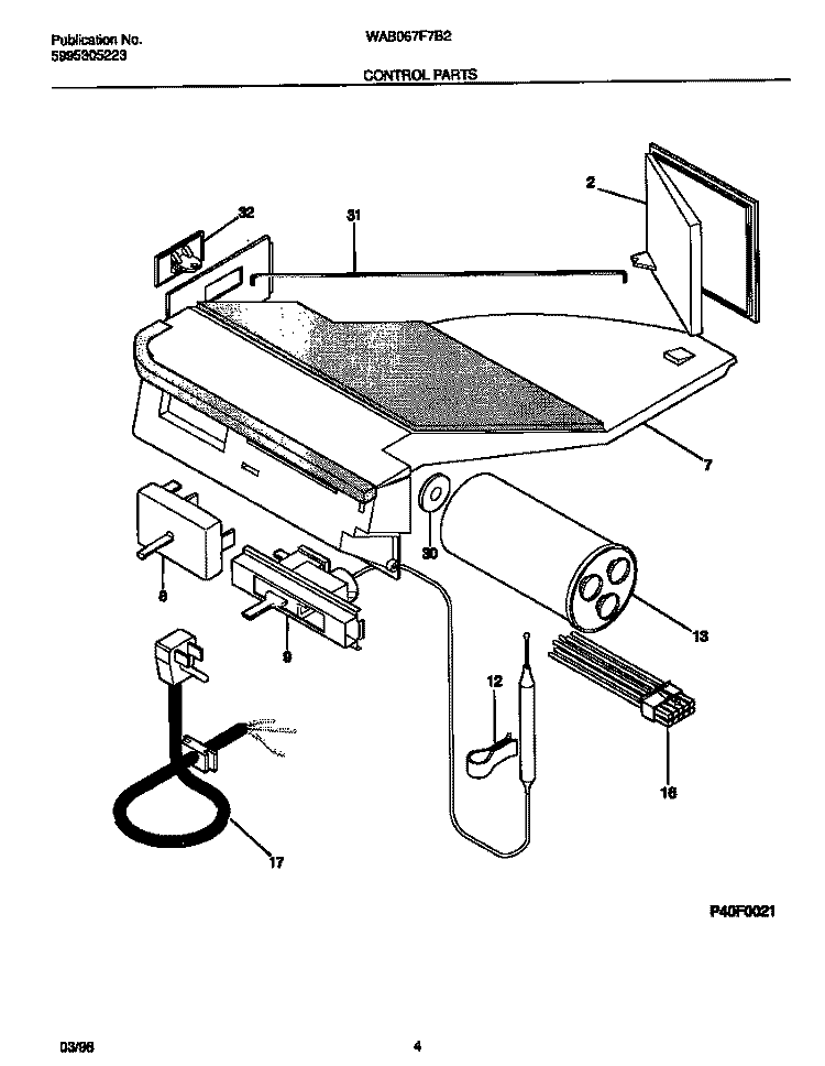 CONTROL PARTS Diagram and Parts List for WAB067F7B2  Frigidaire Air Conditioner