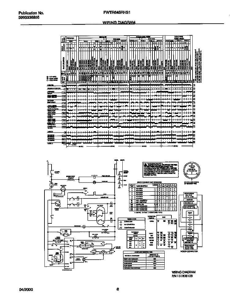 131808100 WIRING DIAGRAM Diagram and Parts List for FWTR645RHS1  Frigidaire Washer