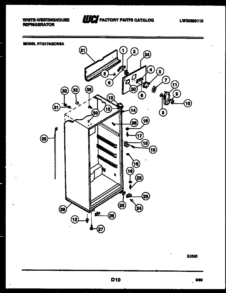 CABINET PARTS Diagram and Parts List for RTG174GCH3A  Frigidaire Refrigerator