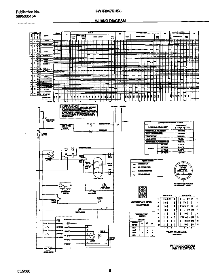 131854700 WIRING DIAGRAM Diagram and Parts List for FWTR647GHS0  Frigidaire Washer