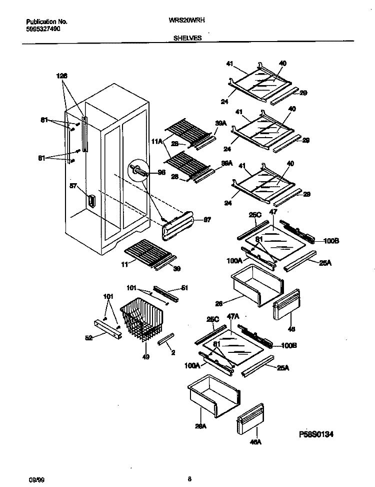 SHELVES Diagram and Parts List for WRS20WRHW2  Frigidaire Refrigerator