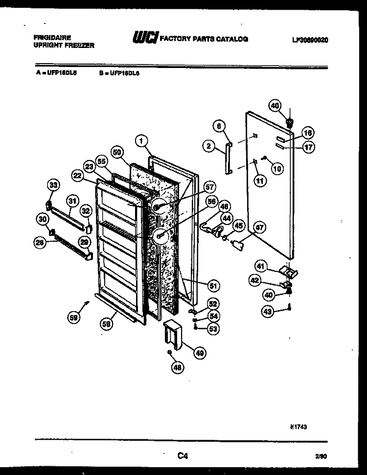 DOOR PARTS Diagram and Parts List for UFP16DL6  Frigidaire Freezer