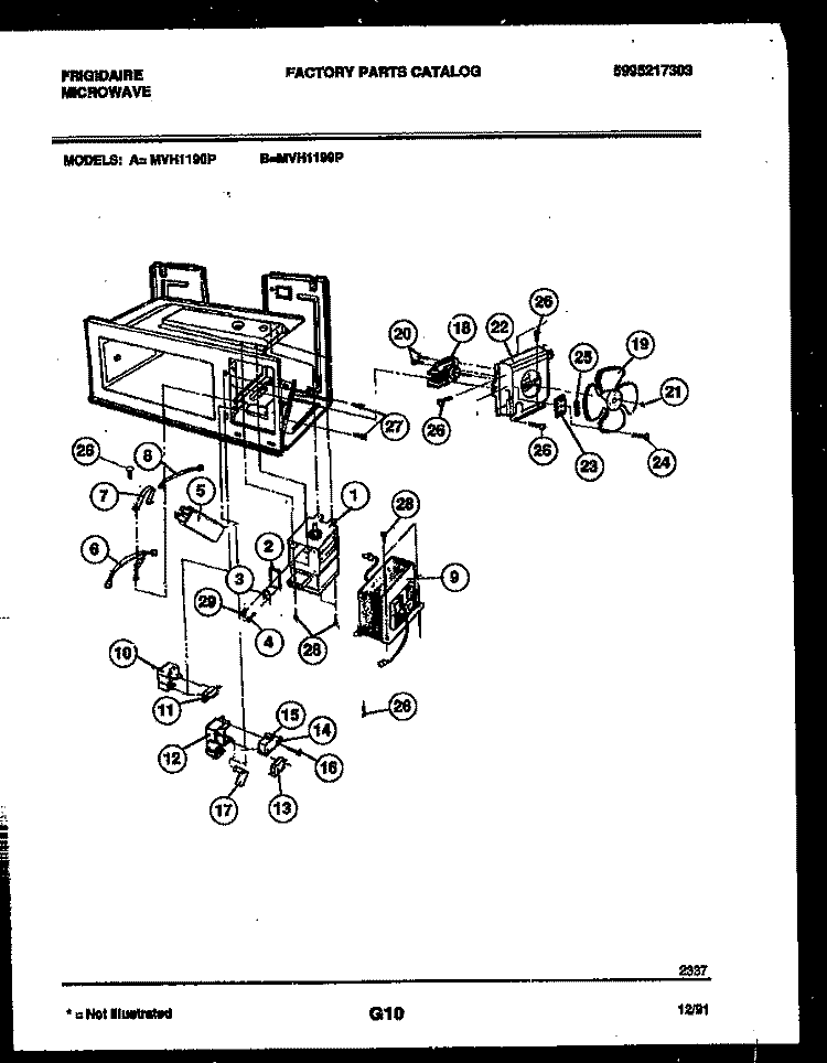 POWER CONTROL Diagram and Parts List for MVH1190P  Frigidaire Microwave