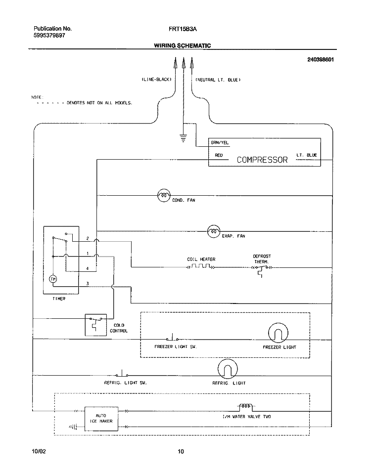 WIRING SCHEMATIC Diagram and Parts List for FRT15B3AQ3  Frigidaire Refrigerator