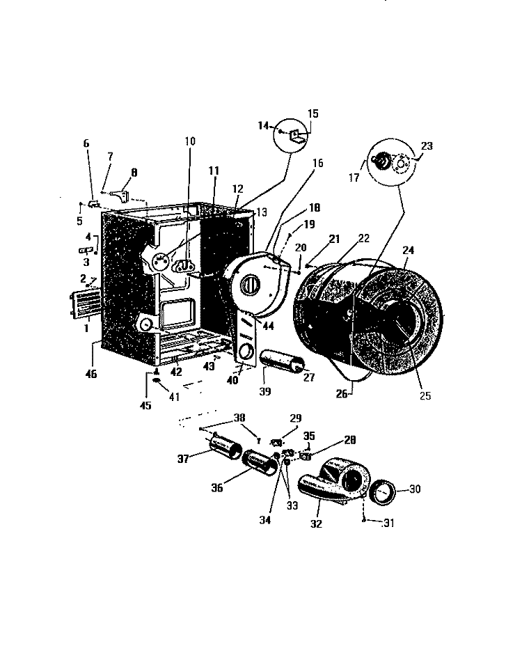 CABINET, DRUM, HEATER HOUSING Diagram and Parts List for DG400EXD4  Frigidaire Dryer