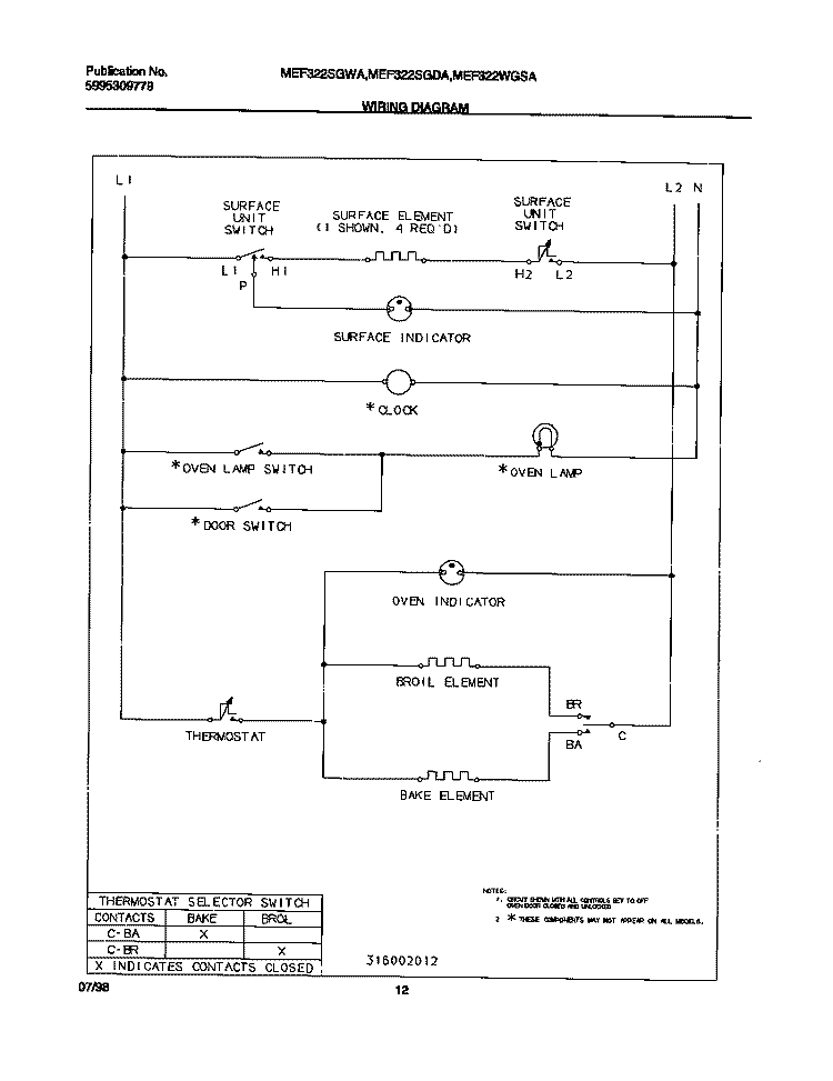 WIRING DIAGRAM Diagram and Parts List for MEF322WGSA  Tappan Range