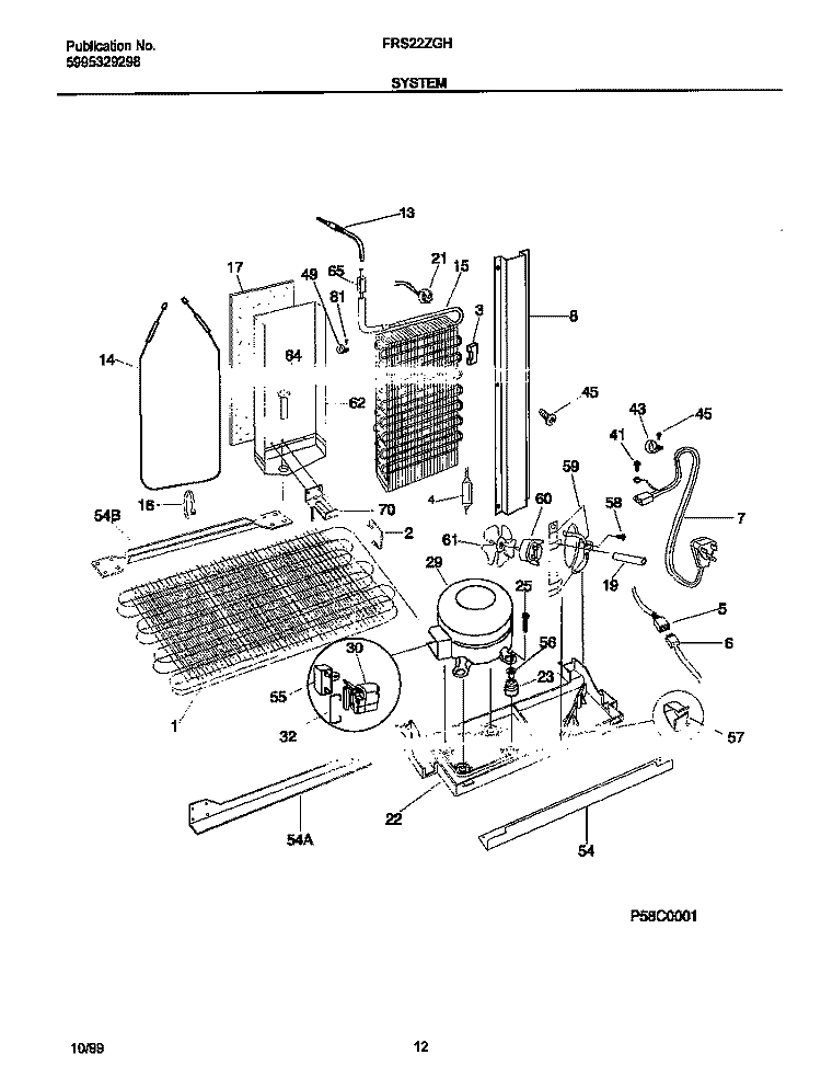 SYSTEM Diagram and Parts List for FRS22ZGHD3  Frigidaire Refrigerator
