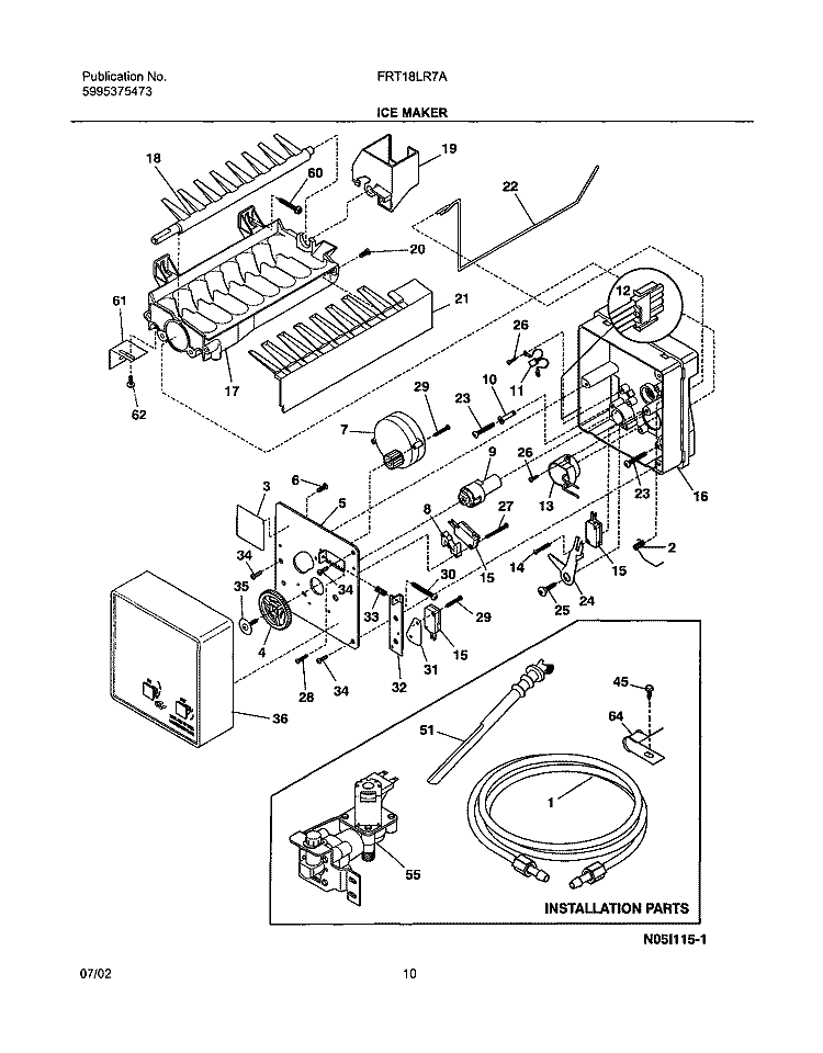 ICE MAKER Diagram and Parts List for FRT18LR7AQ4  Frigidaire Refrigerator
