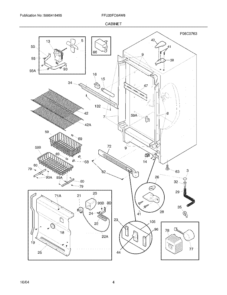 CABINET Diagram and Parts List for FFU20FC6AW8  Frigidaire Freezer