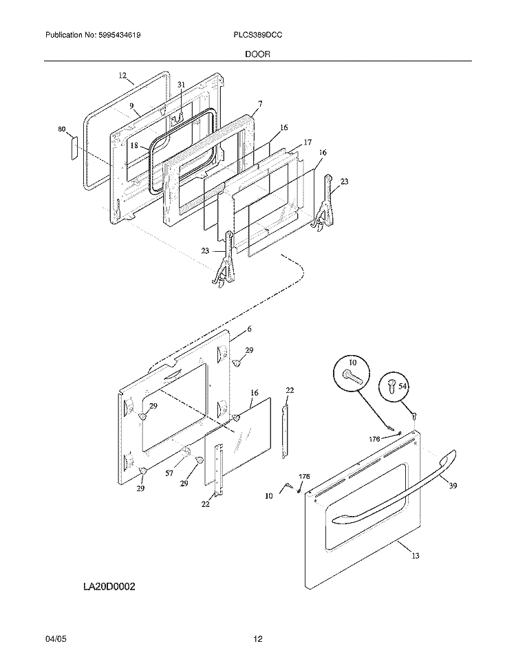 DOOR Diagram and Parts List for PLCS389DCC  Frigidaire Range