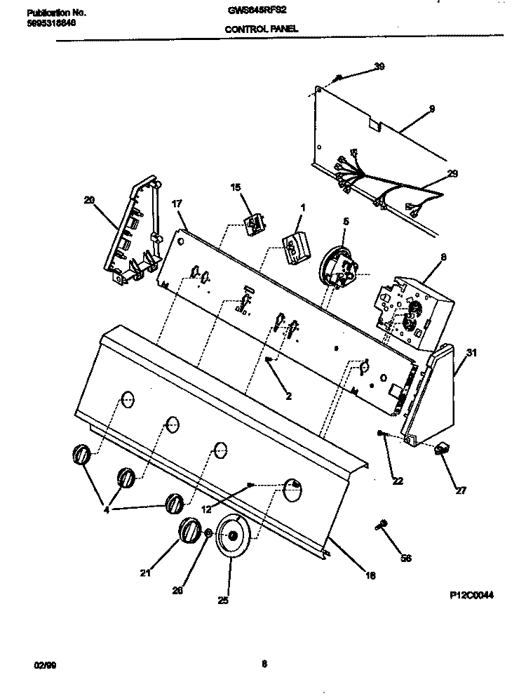 CONTROL PANEL Diagram and Parts List for GWS645RFS2  Gibson Washer