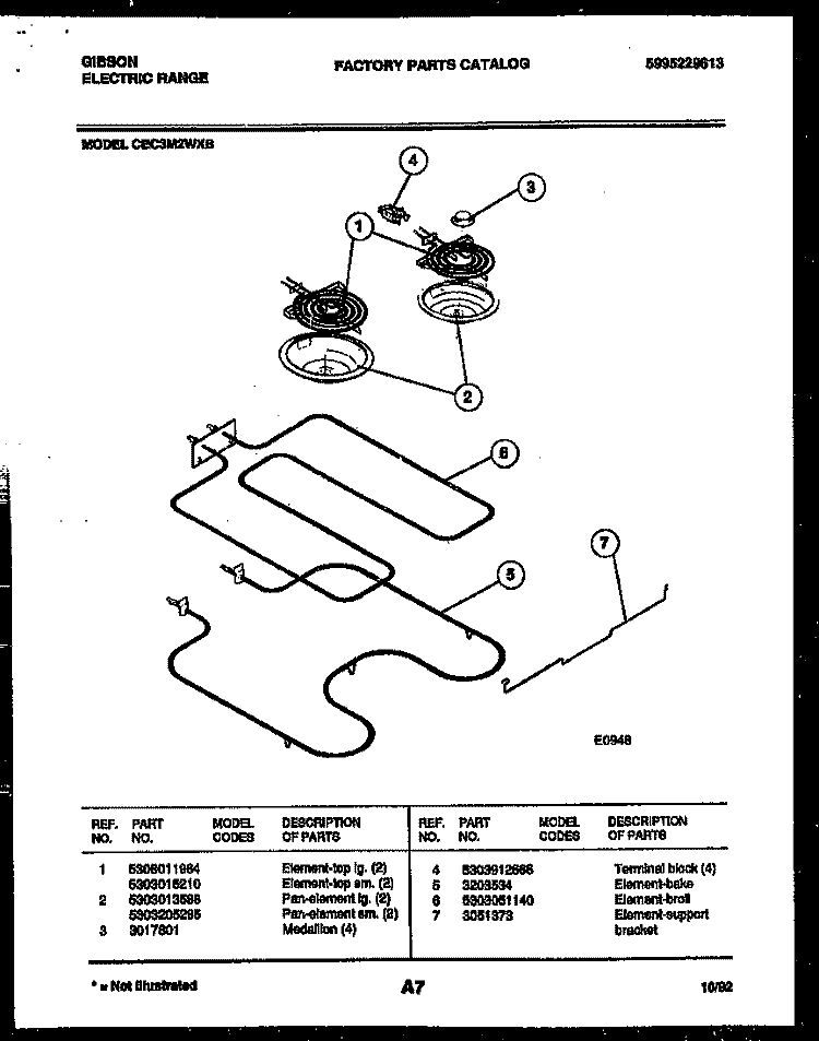 BROILER PARTS Diagram and Parts List for CEC3M2WXB  Gibson Range
