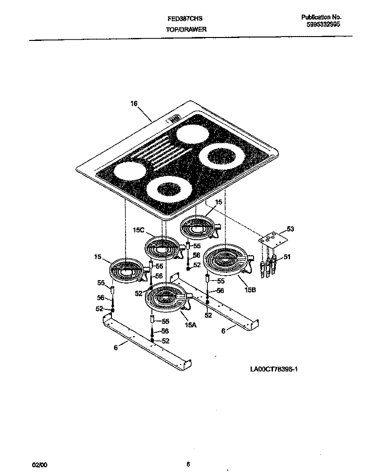 TOP Diagram and Parts List for FED387CHSC  Frigidaire Range