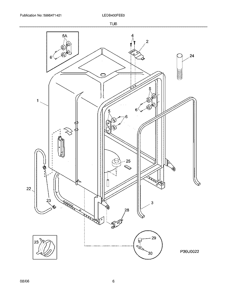 TUB Diagram and Parts List for LEDB400FEE0  Frigidaire Dishwasher