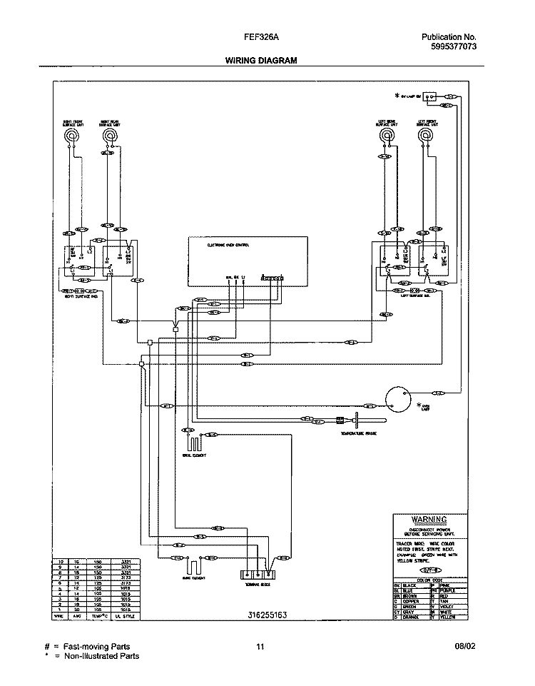 WIRING DIAGRAM Diagram and Parts List for FEF326ABC  Frigidaire Range