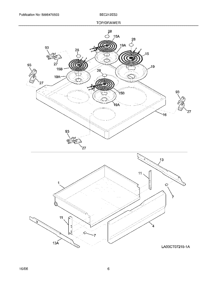 TOP / DRAWER Diagram and Parts List for BEC212ES3  Crosley Range