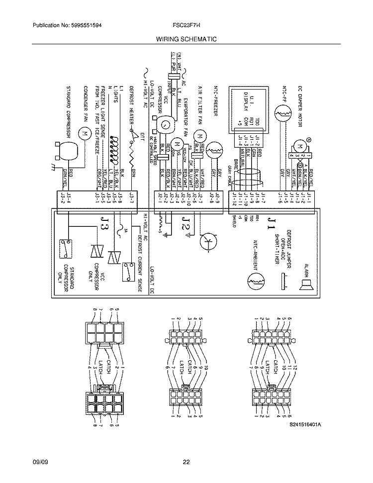WIRING SCHEMATIC Diagram and Parts List for FSC23F7HWA  Frigidaire Refrigerator