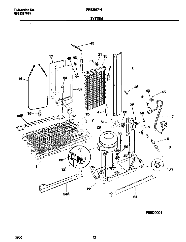 SYSTEM Diagram and Parts List for FRS26ZPHD2  Frigidaire Refrigerator