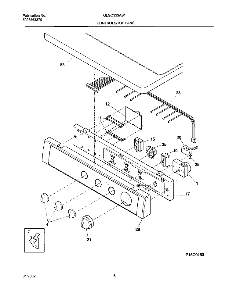 CONTROL PANEL Diagram and Parts List for GLGQ332AS1  Frigidaire Dryer