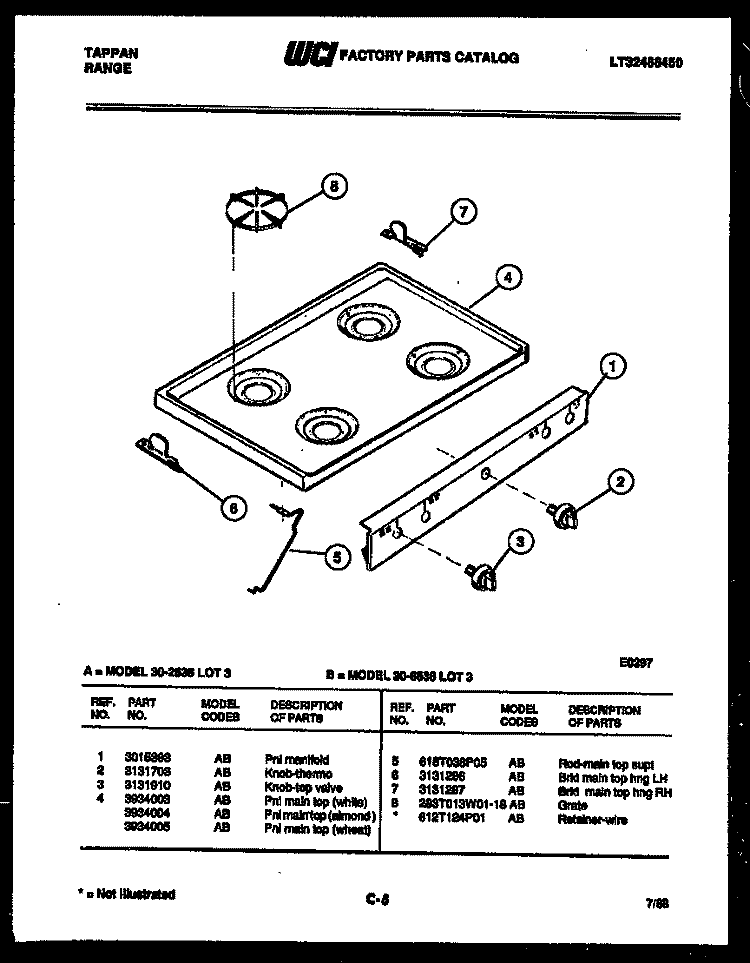 COOKTOP PARTS Diagram and Parts List for 30-2538-66-03  Tappan Range