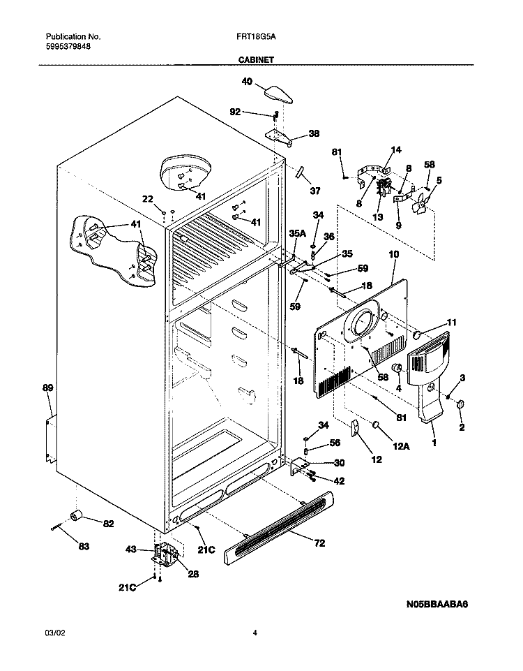 CABINET Diagram and Parts List for FRT18G5AW4  Frigidaire Refrigerator