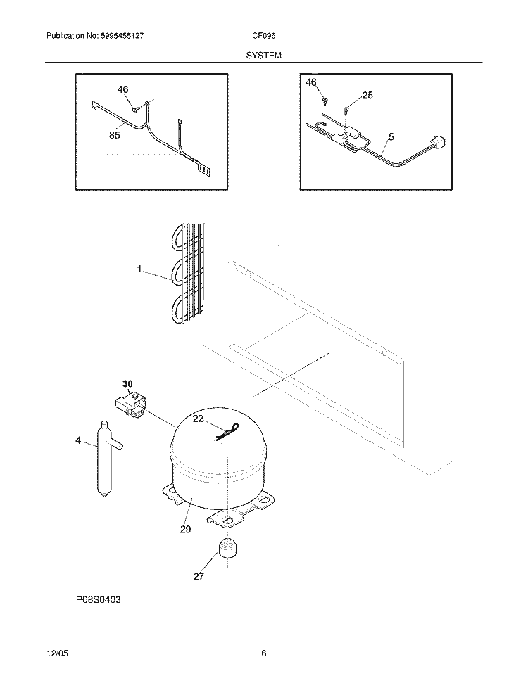 SYSTEM Diagram and Parts List for CF096  Frigidaire Freezer